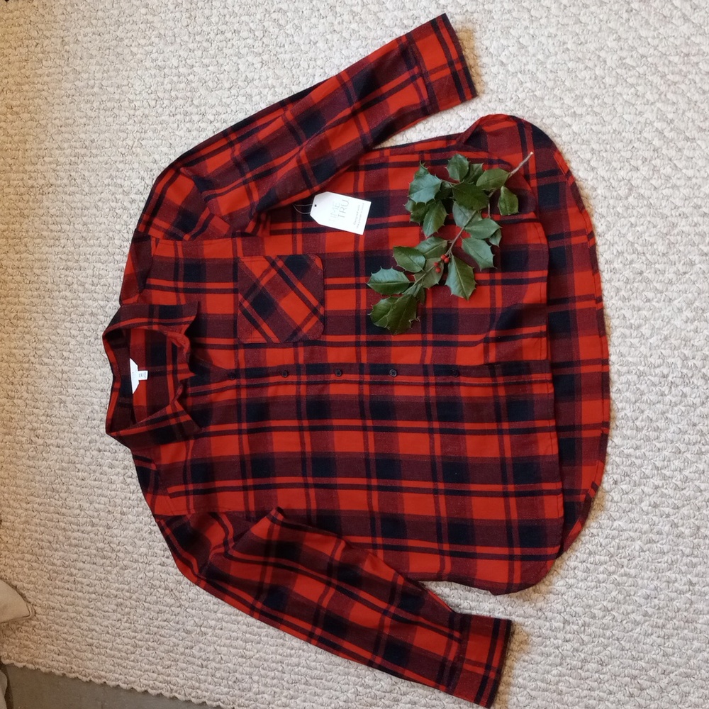 Women XXL New Boho Cotton Plaid Classic Button Down Shirt relaxed casual